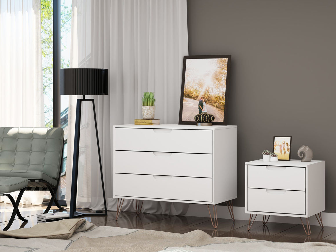 Rockefeller Mic Century- Modern Dresser and Nightstand with Drawers- Set of 2 in White