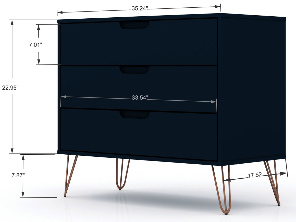 Rockefeller Mic Century- Modern Dresser and Nightstand with Drawers- Set of 2 in Tatiana Midnight Blue