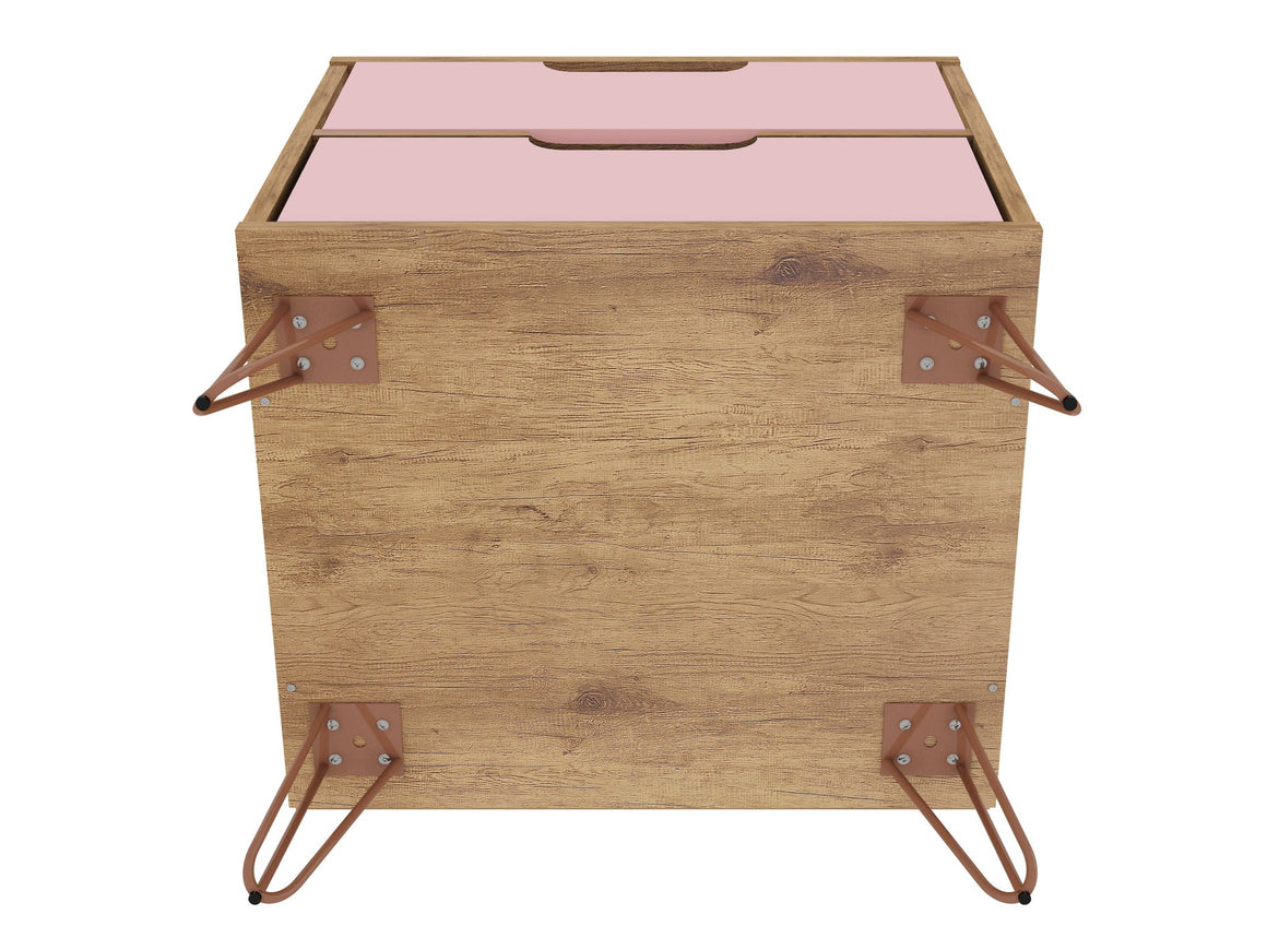 Rockefeller Mic Century- Modern Dresser and Nightstand with Drawers- Set of 2 in Nature and Rose Pink