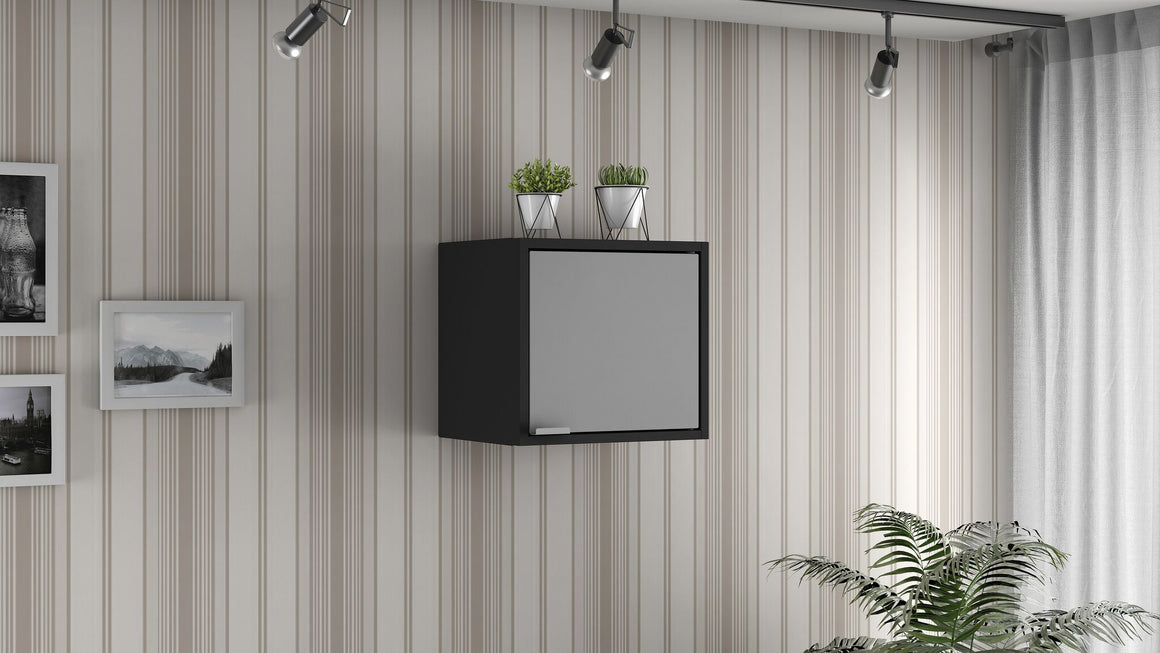 Smart Floating Cube Cabinet in Black and Grey