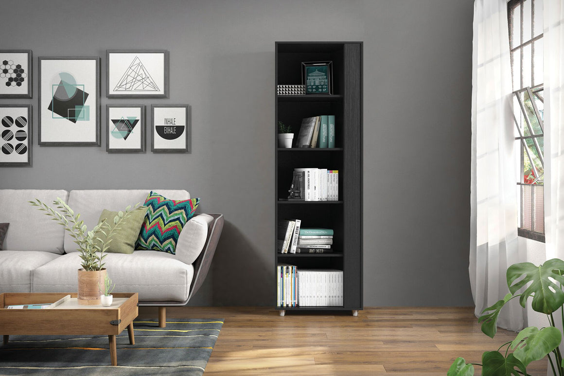 Cypress Mid-Century- Modern Bookcase with 5 Shelves in Black