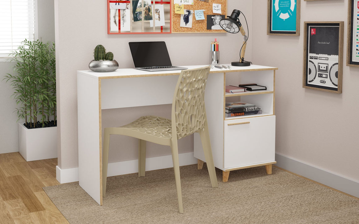 Minetta 2-Shelf Mid-Century Office Desk in White