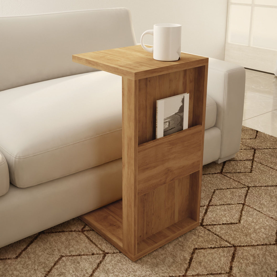 Marine Modern End Table with Magazine Shelf in Nature