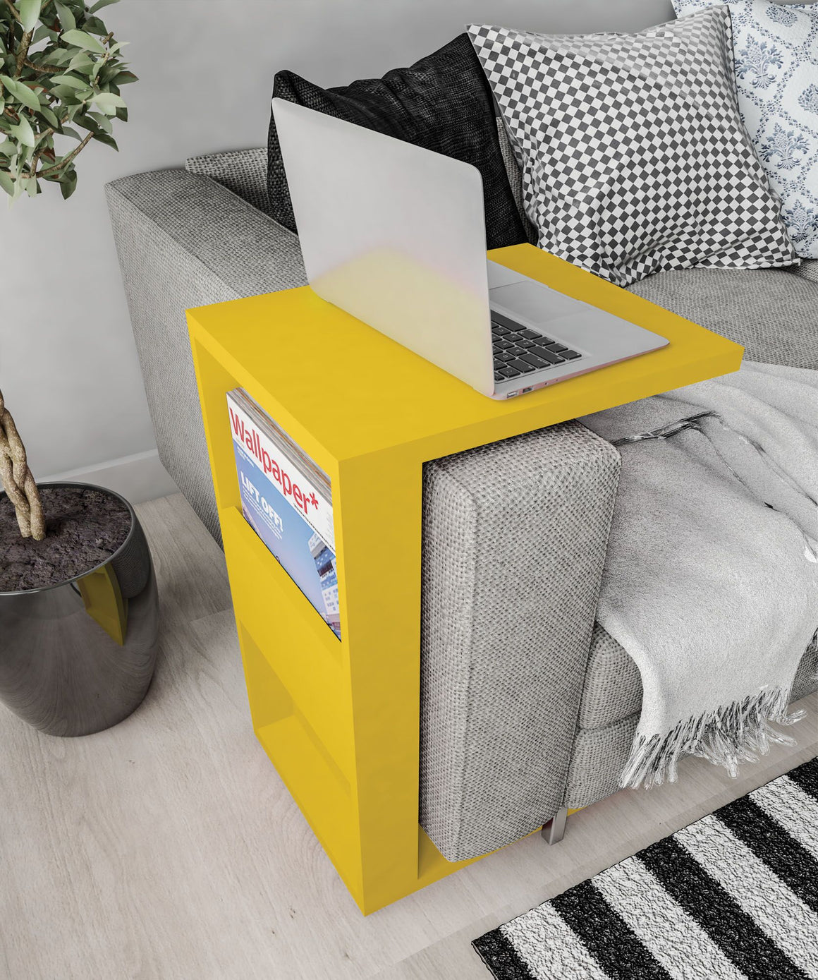 Marine Modern End Table with Magazine Shelf in Yellow