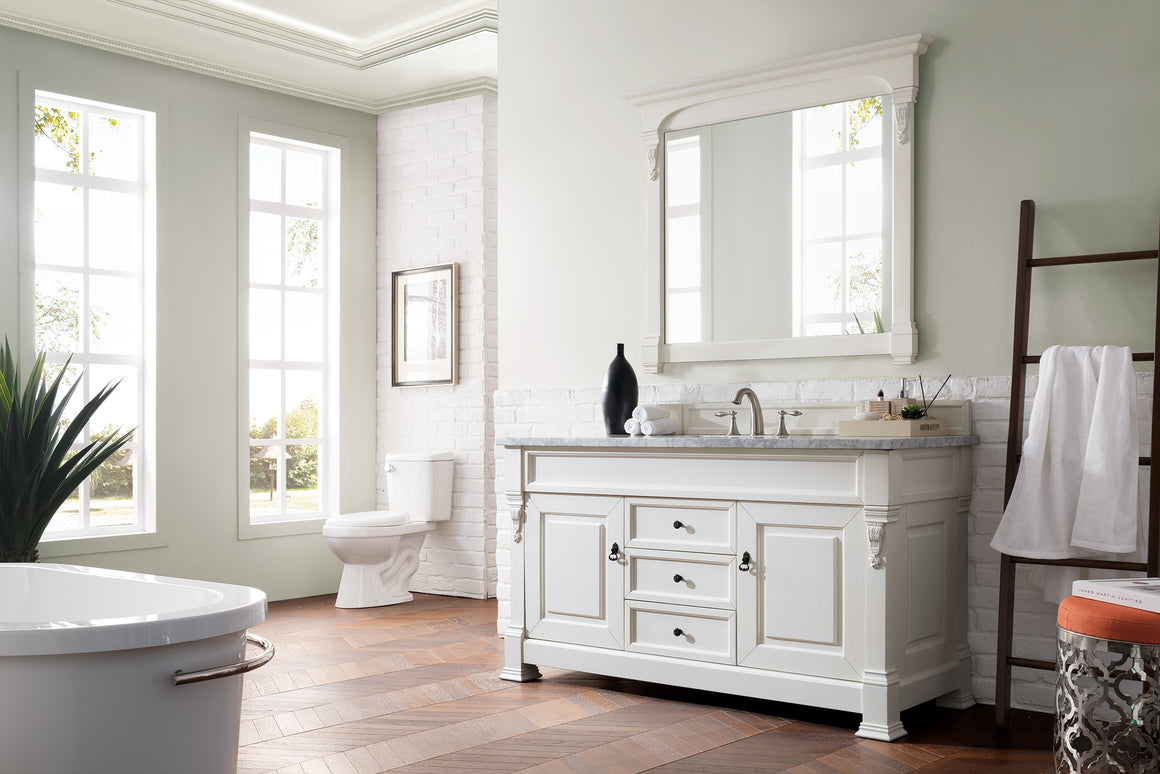 Brookfield 60" Bright White Single Vanity with 3 CM Carrara Marble Top