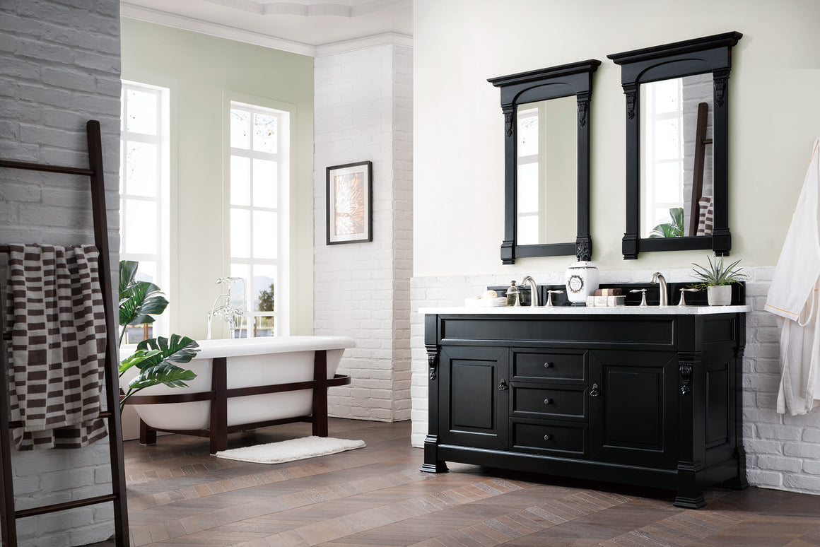 Brookfield 60" Antique Black Double Vanity with 3 CM Carrara Marble Top