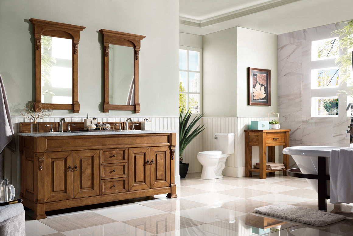 Brookfield 72" Country Oak Double Vanity with 3 CM Carrara Marble Top