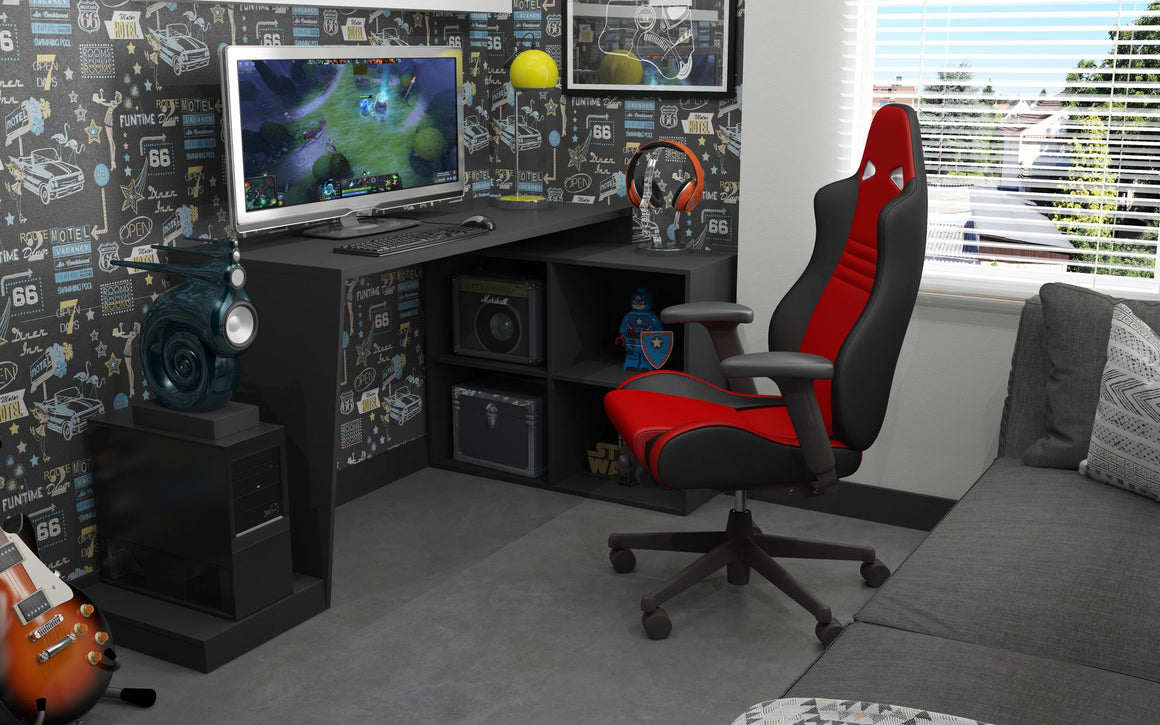 Randalls Gamer Desk 3.0 with 4 Shelves in Black