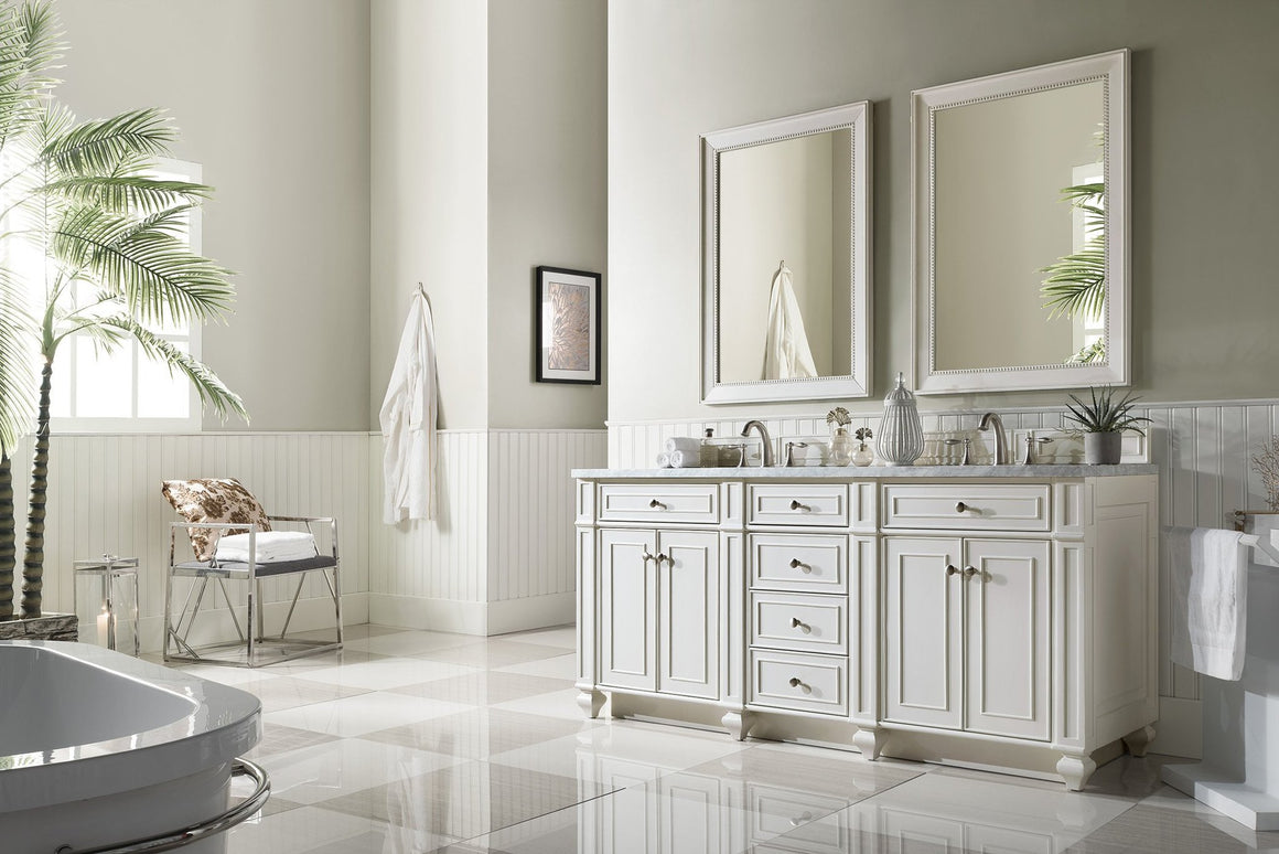 Bristol 72" Double Vanity, Bright White with 3 CM Carrara Marble Top