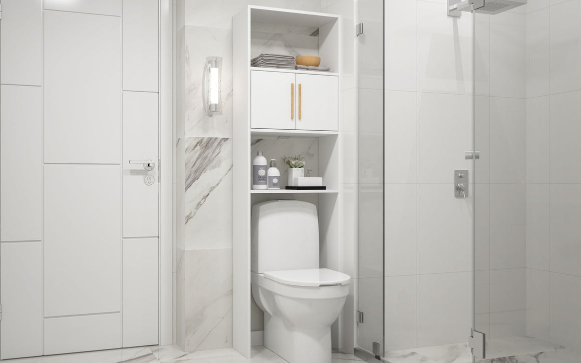 Mid-Century - Modern Herald Over the Toilet Storage with 3 Shelves in White