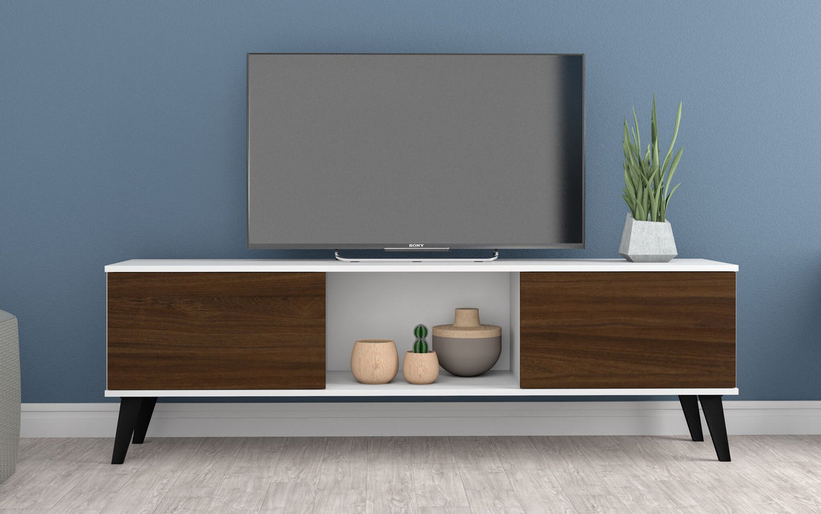 Doyers 62.20 Mid-Century Modern TV Stand in White and Nut Brown