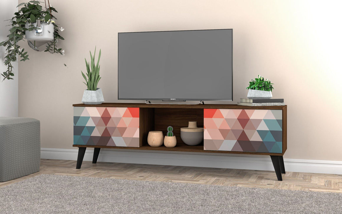 Doyers 62.20 Mid-Century Modern TV Stand in Multi Color Red and Blue