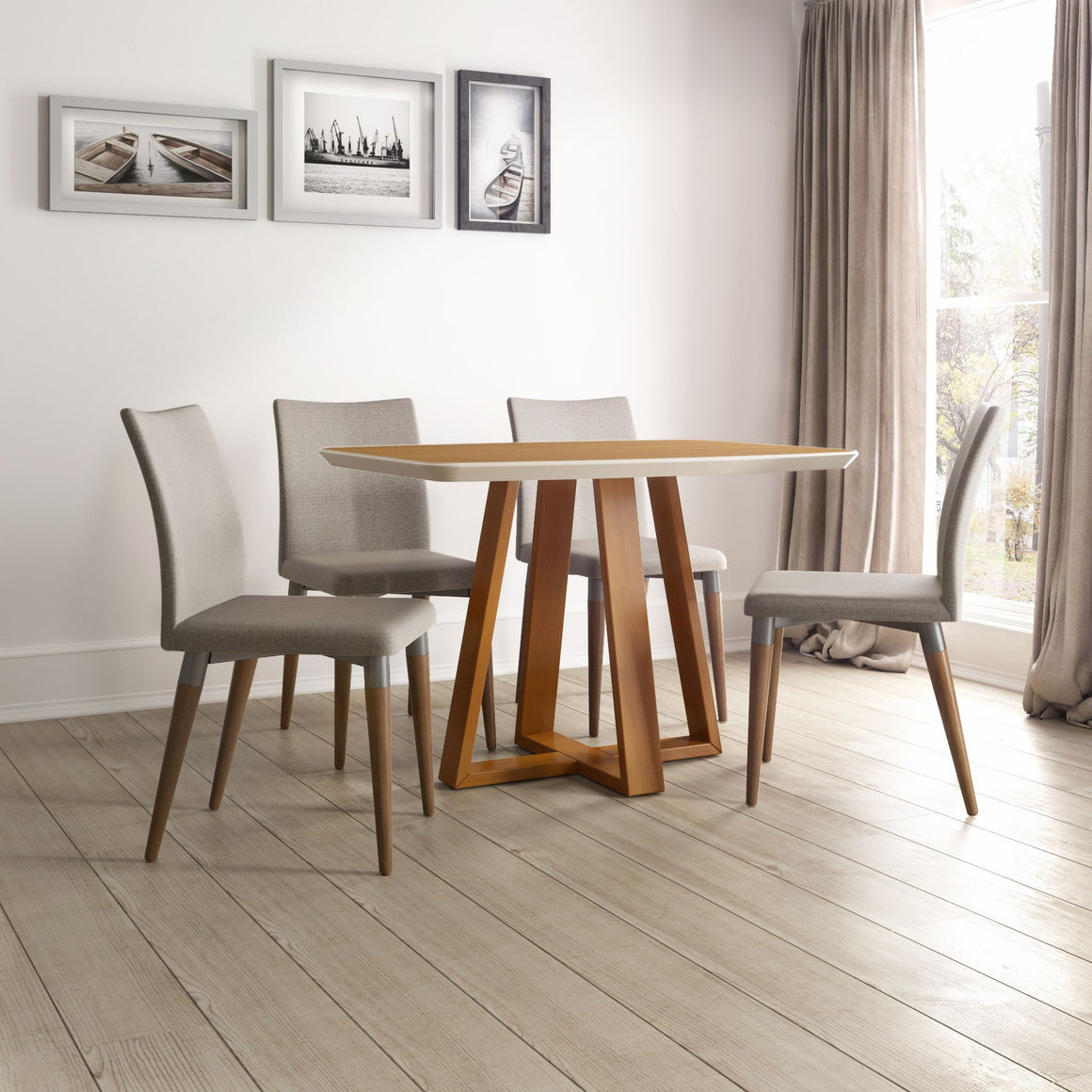 Duffy 62.99 Modern Rectangle Dining Table and Charles Dining Chair in Cinnamon Off White and Grey - Set of 7