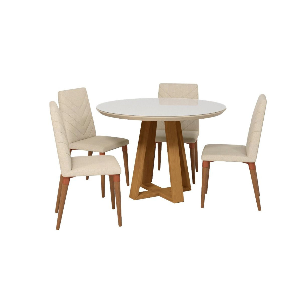 Duffy 45.27 Modern Round Dining Table and Utopia Chevron Dining Chairs in Off White and Beige - Set of 5