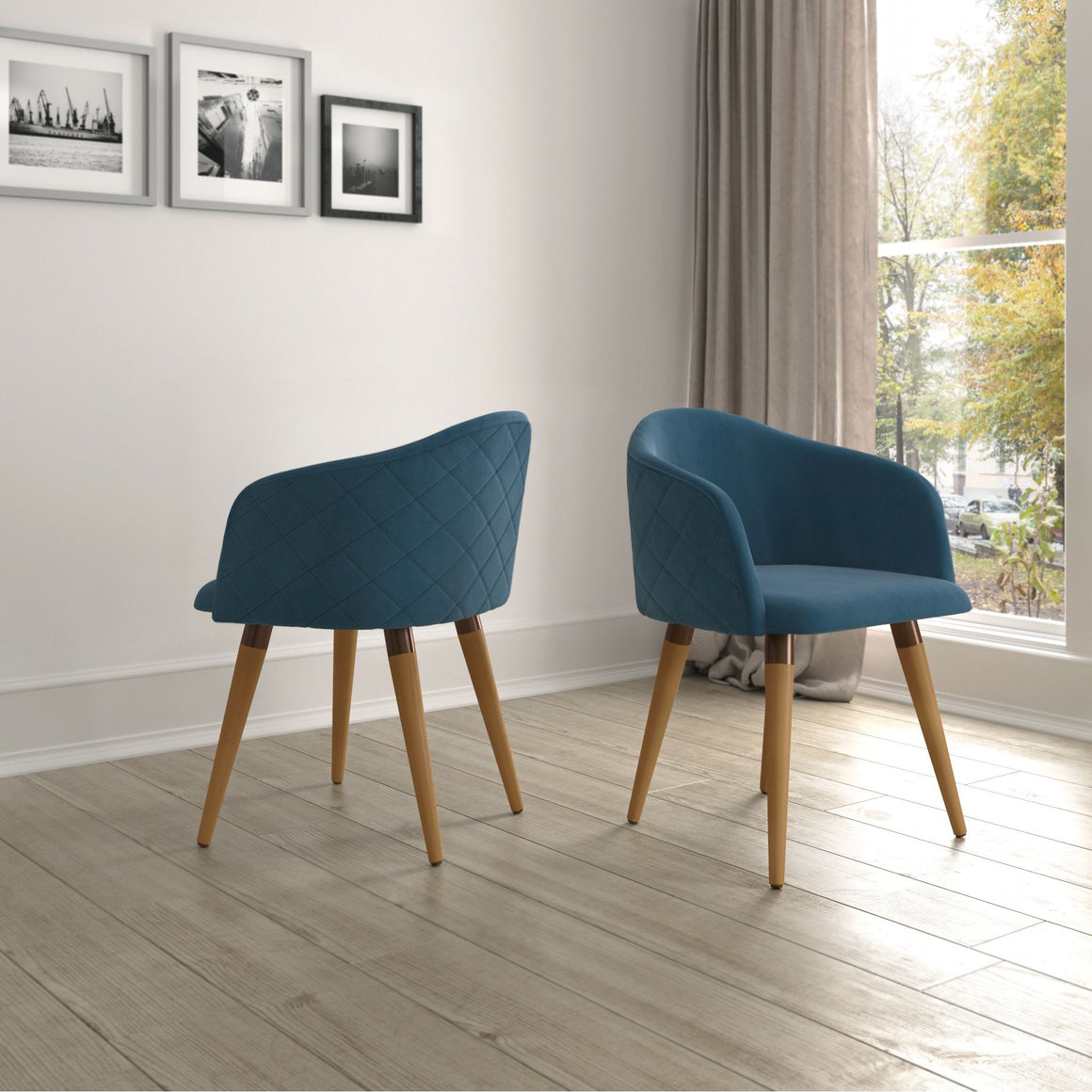 Kari Velvet Matelassé Accent Chair in Blue - Set of 2