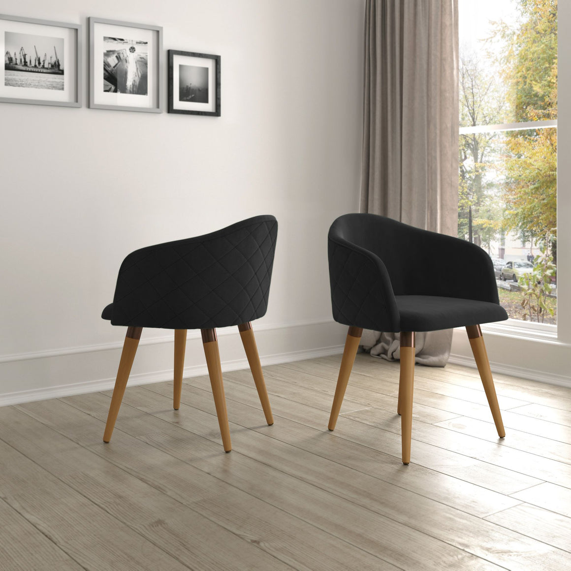 Kari Velvet Matelassé Accent Chair in Black - Set of 2