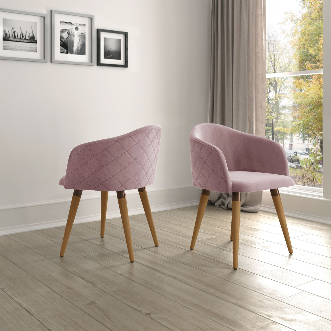 Kari Velvet Matelassé Accent Chair in Rose Pink - Set of 2