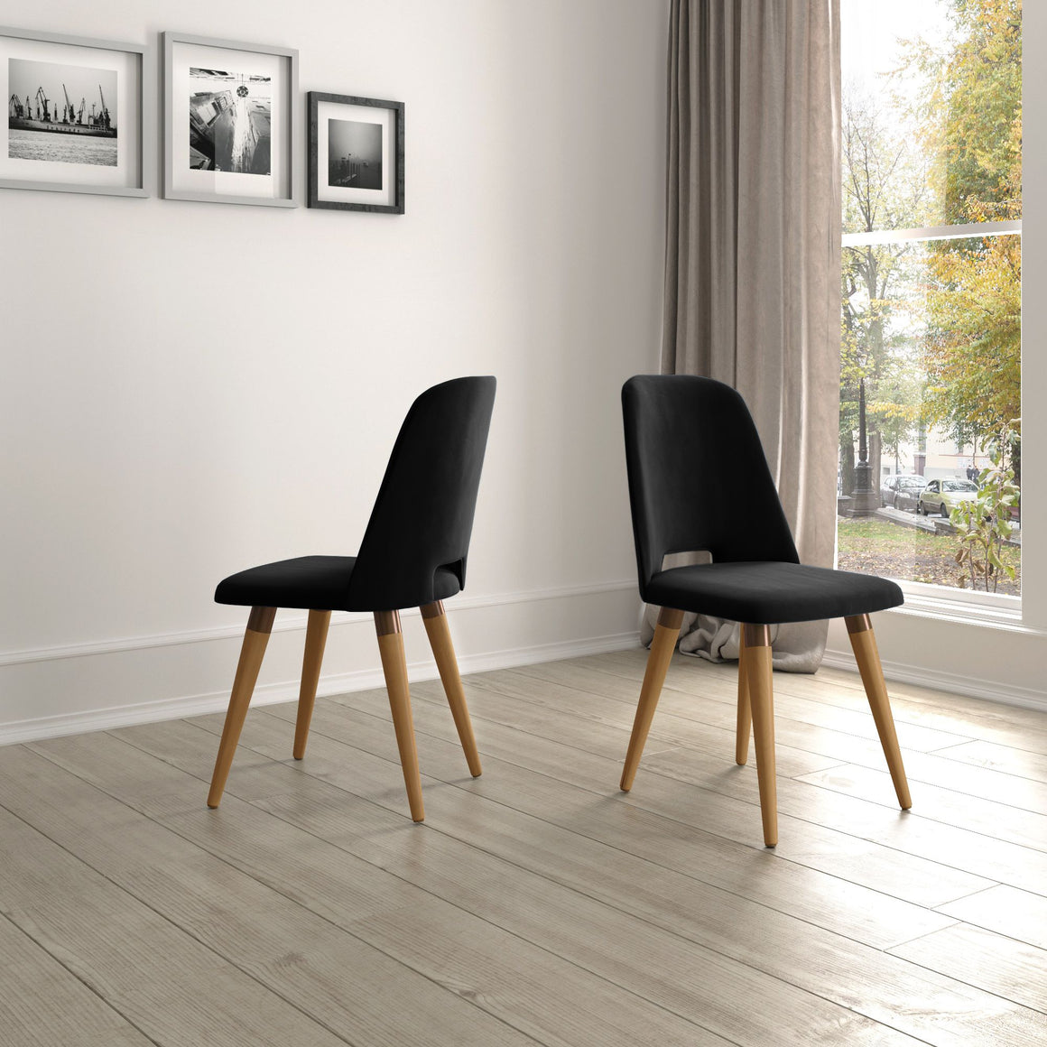 Selina Velvet Accent Chair in Black - Set of 2