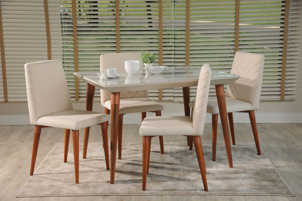 5-Piece Utopia 47.24" Dining Set with 4 Dining Chairs in Off White and Beige
