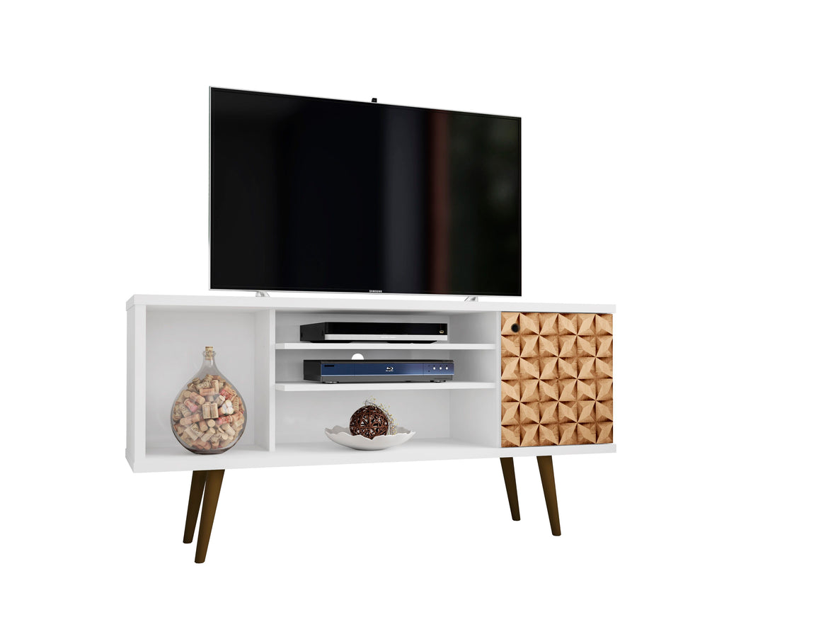 Liberty 53.14" Mid-Century - Modern TV Stand with 5 Shelves and 1 Door in White and 3D Brown Prints