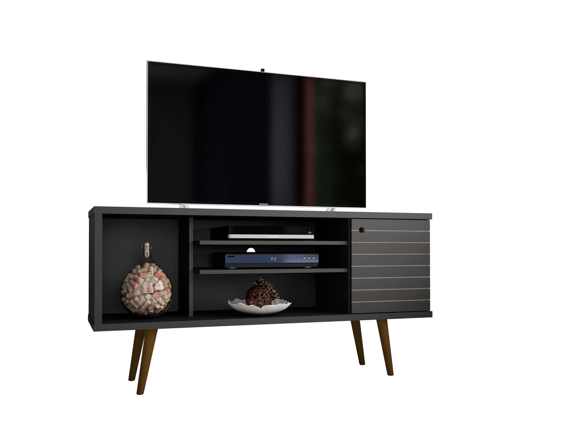 Liberty 53.14" Mid-Century - Modern TV Stand with 5 Shelves and 1 Door in Black