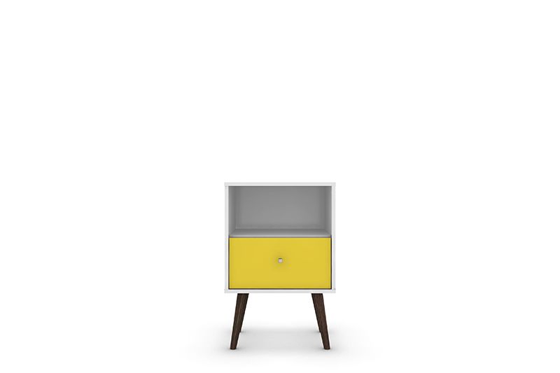 Liberty Mid-Century - Modern Nightstand 1.0 with 1 Cubby Space and 1 Drawer in White and Yellow with Solid Wood Legs