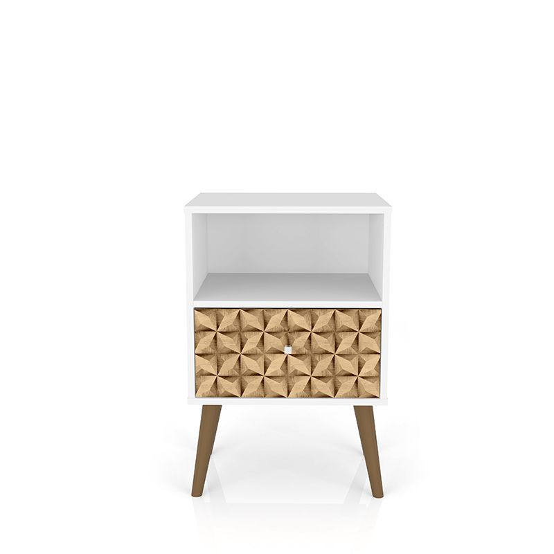Liberty Mid-Century - Modern Nightstand 1.0 with 1 Cubby Space and 1 Drawer in White and 3D Brown Prints