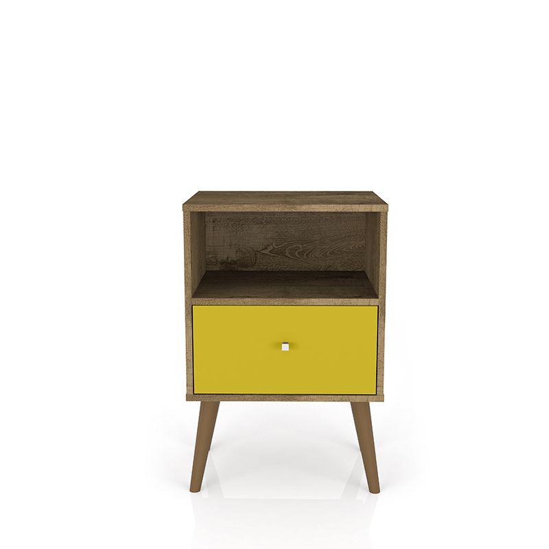 Liberty Mid-Century - Modern Nightstand 1.0 with 1 Cubby Space and 1 Drawer in Rustic Brown and Yellow