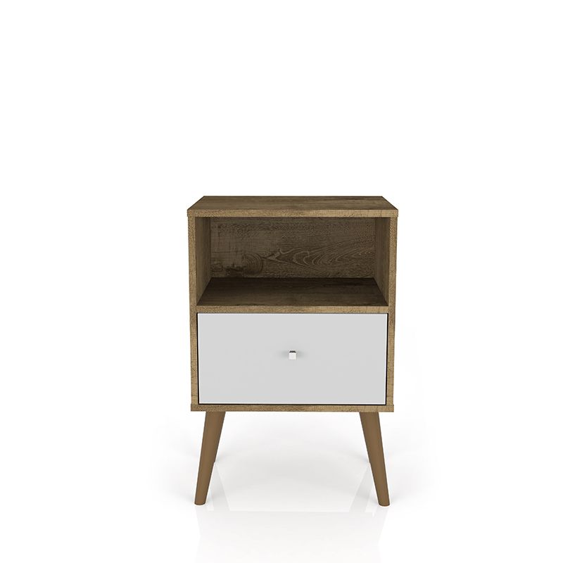 Liberty Mid-Century - Modern Nightstand 1.0 with 1 Cubby Space and 1 Drawer in Rustic Brown and White