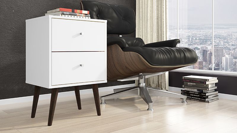 Liberty Mid-Century - Modern Nightstand 2.0 with 2 Full Extension Drawers in White with Solid Wood Legs