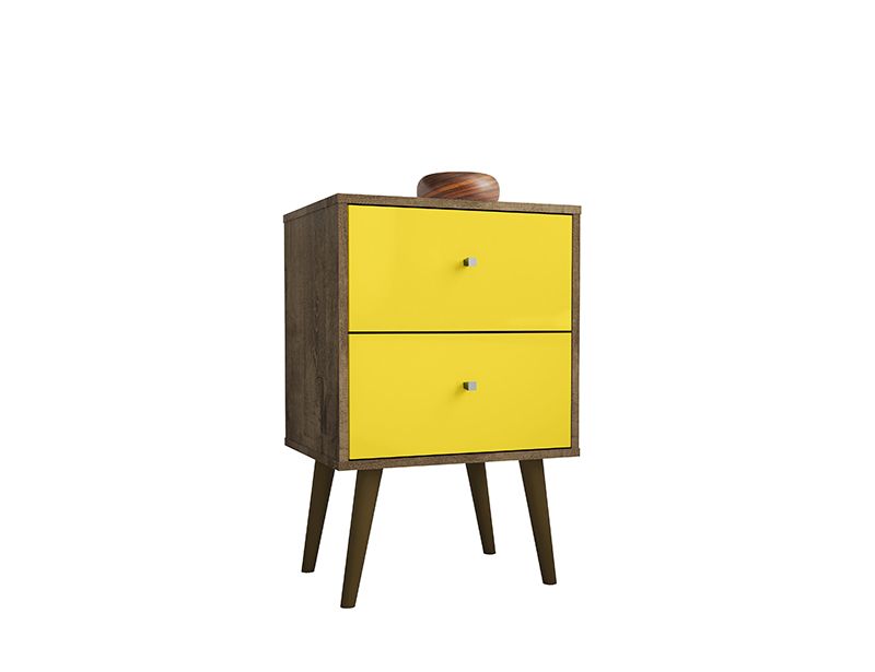 Liberty Mid-Century - Modern Nightstand 2.0 with 2 Full Extension Drawers in Rustic Brown and Yellow