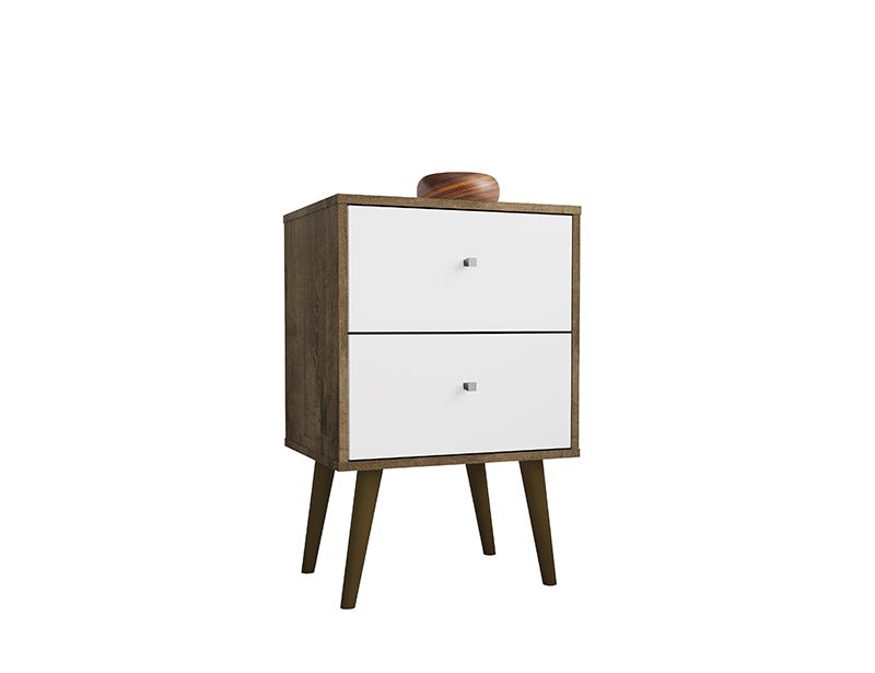 Liberty Mid-Century - Modern Nightstand 2.0 with 2 Full Extension Drawers in Rustic Brown and White