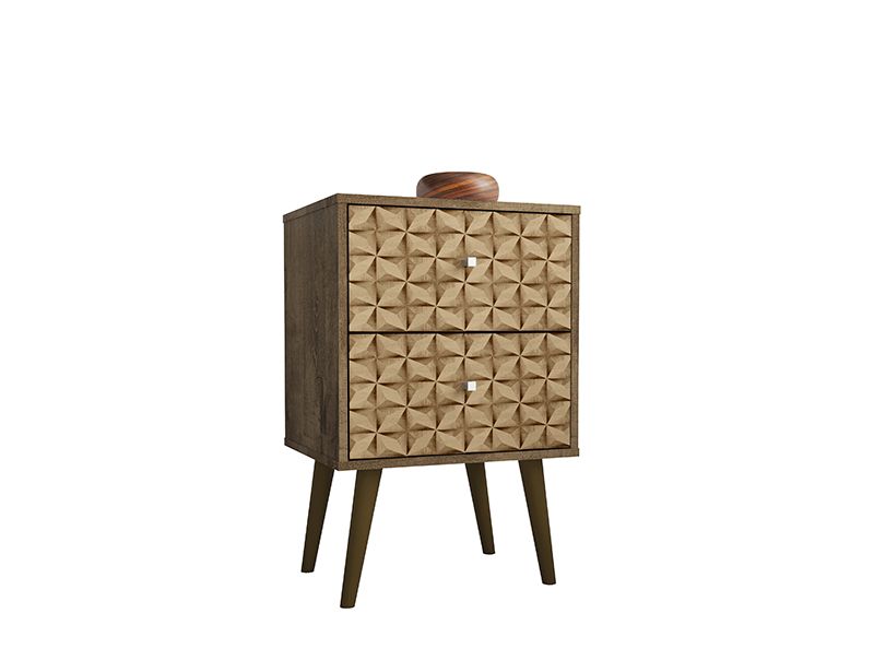 Liberty Mid-Century - Modern Nightstand 2.0 with 2 Full Extension Drawers in Rustic Brown and 3D Brown Prints