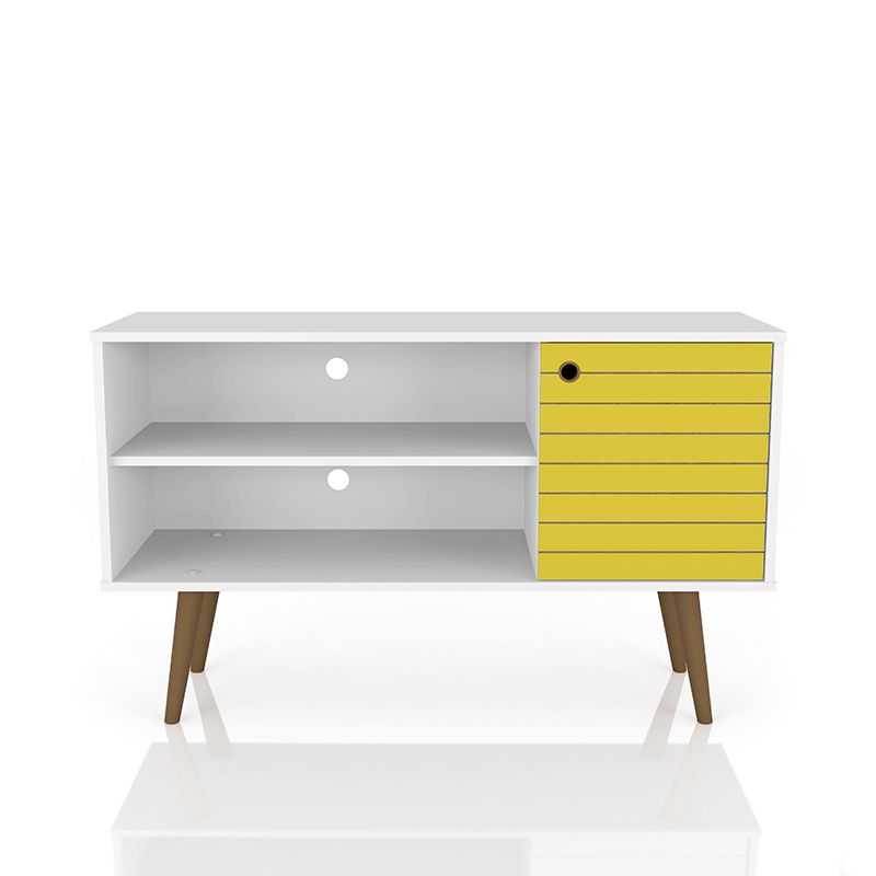 Liberty 42.52" Mid-Century - Modern TV Stand with 2 Shelves and 1 Door in White and Yellow