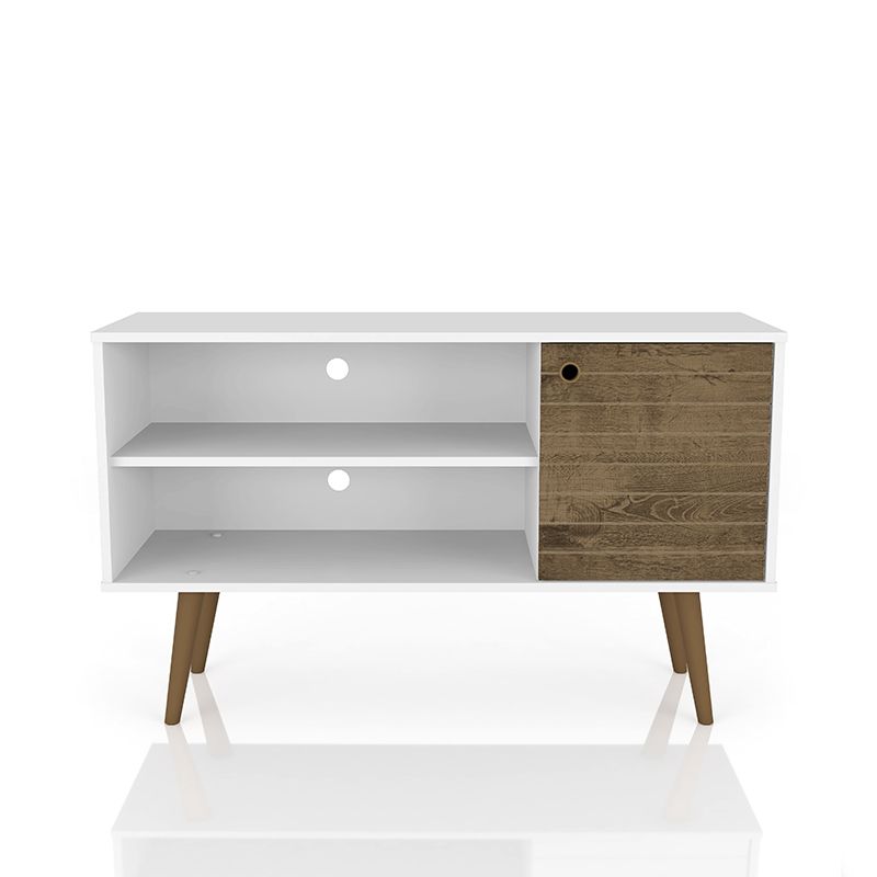 Liberty 42.52" Mid-Century - Modern TV Stand with 2 Shelves and 1 Door in White and Rustic Brown