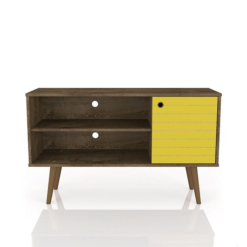 Liberty 42.52" Mid-Century - Modern TV Stand with 2 Shelves and 1 Door in Rustic Brown and Yellow