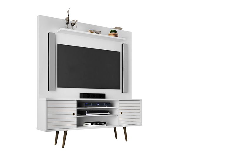 Liberty 63" Freestanding Entertainment Center with Overhead shelf in White