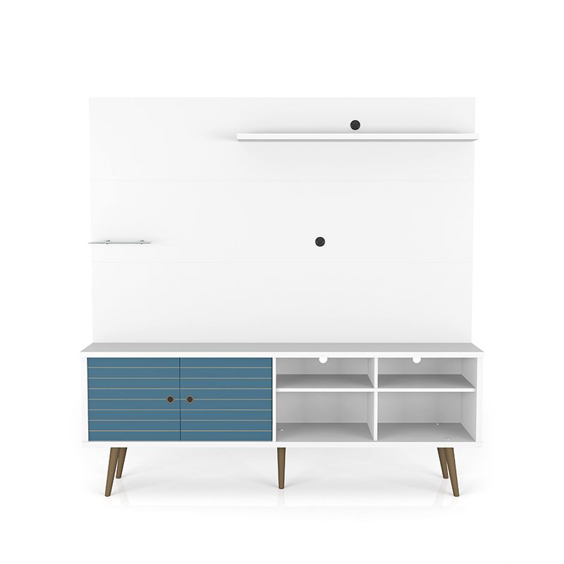 Liberty 70.87" Freestanding Entertainment Center with Overhead shelf in White and Aqua Blue