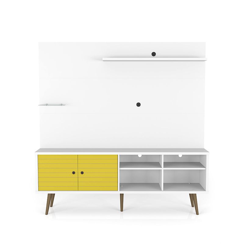 Liberty 70.87" Freestanding Entertainment Center with Overhead shelf in White and Yellow