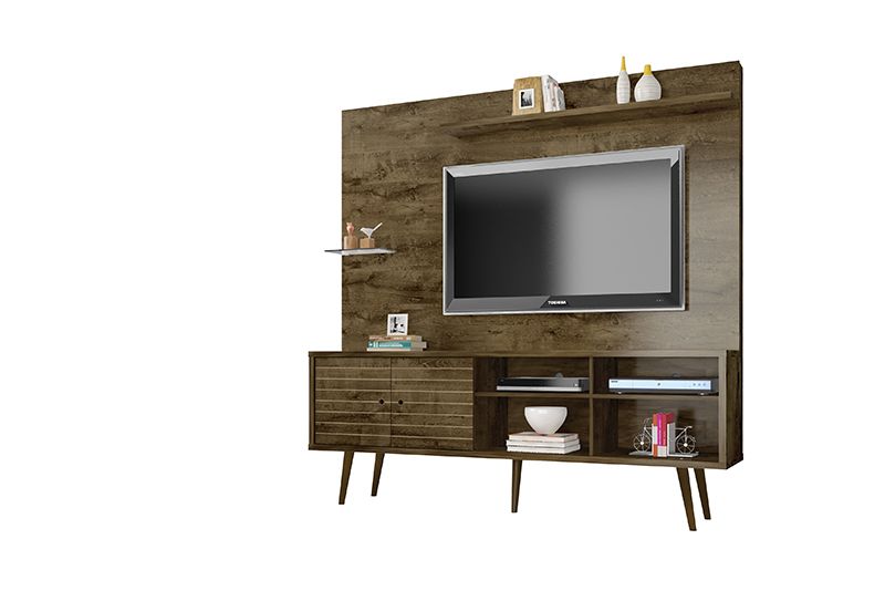 Liberty 70.87" Freestanding Entertainment Center with Overhead shelf in Rustic Brown