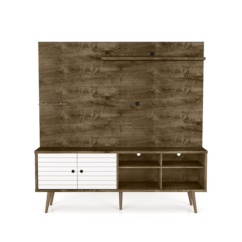 Liberty 70.87" Freestanding Entertainment Center with Overhead shelf in Rustic Brown and White