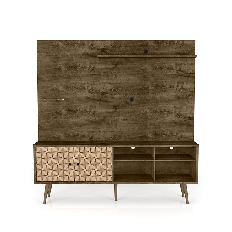 Liberty 70.87" Freestanding Entertainment Center with Overhead shelf in Rustic Brown and 3D Brown Prints