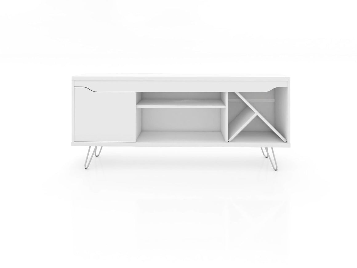 Baxter Mid-Century- Modern 53.54" TV Stand with Wine Rack in White