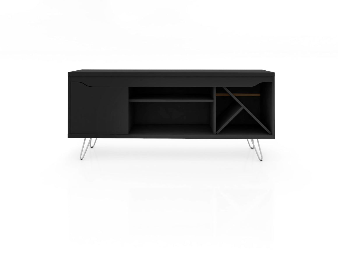 Baxter Mid-Century- Modern 53.54" TV Stand with Wine Rack in Black