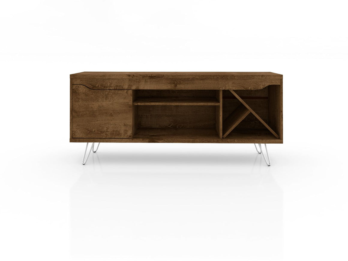 Baxter Mid-Century- Modern 53.54" TV Stand with Wine Rack in Rustic Brown
