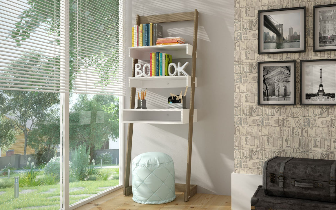 Carpina Ladder Desk with 2 shelves in White and Oak