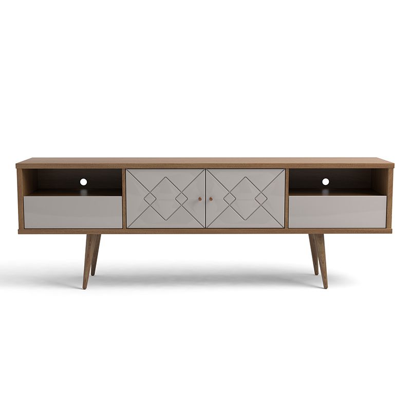 Trinity 70.86" Mid- Century Modern TV Stand with Solid Wood Legs in Off White and Maple Cream