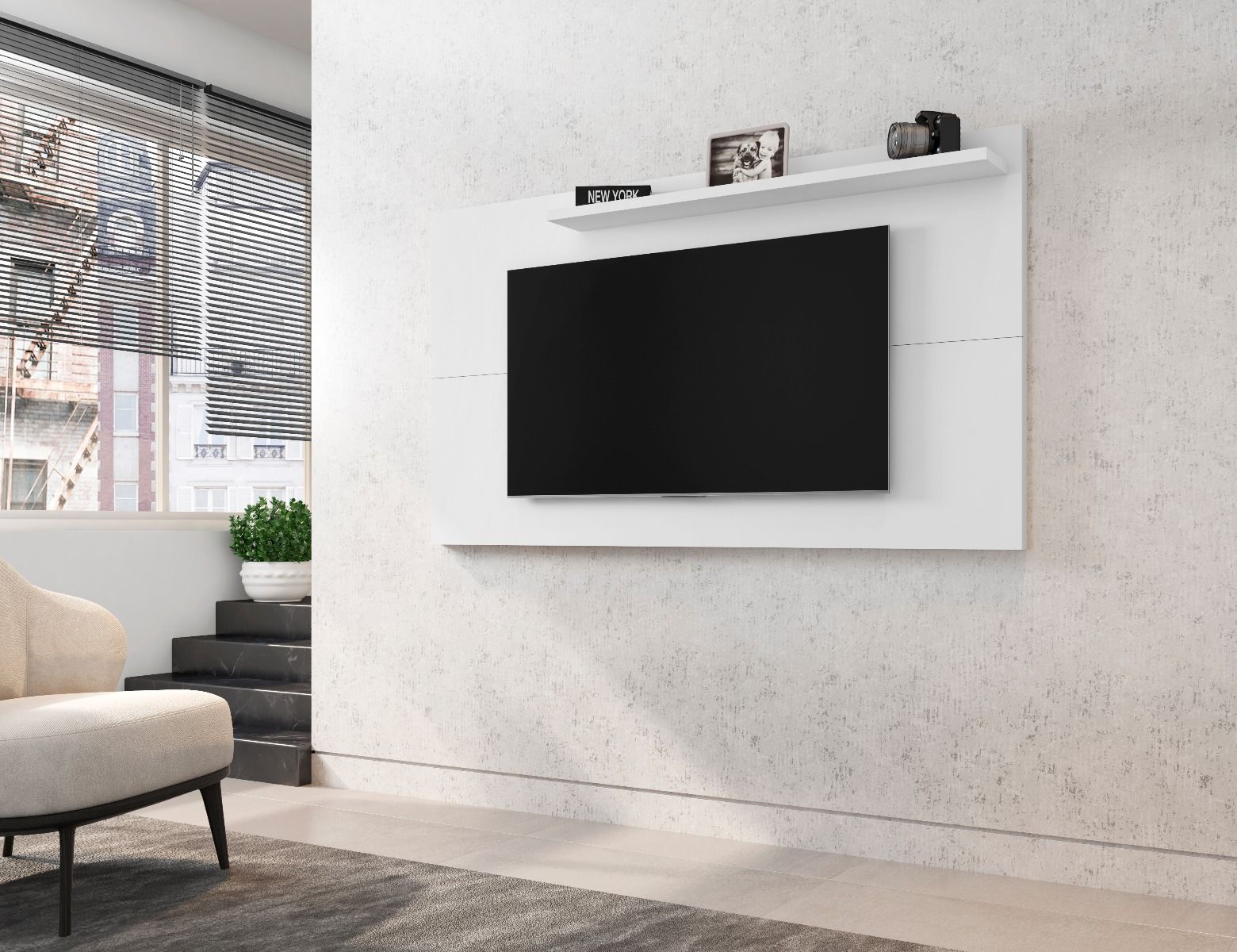 Manhattan comfort city 62.99 modern floating entertainment deals center with media shelves in white gloss