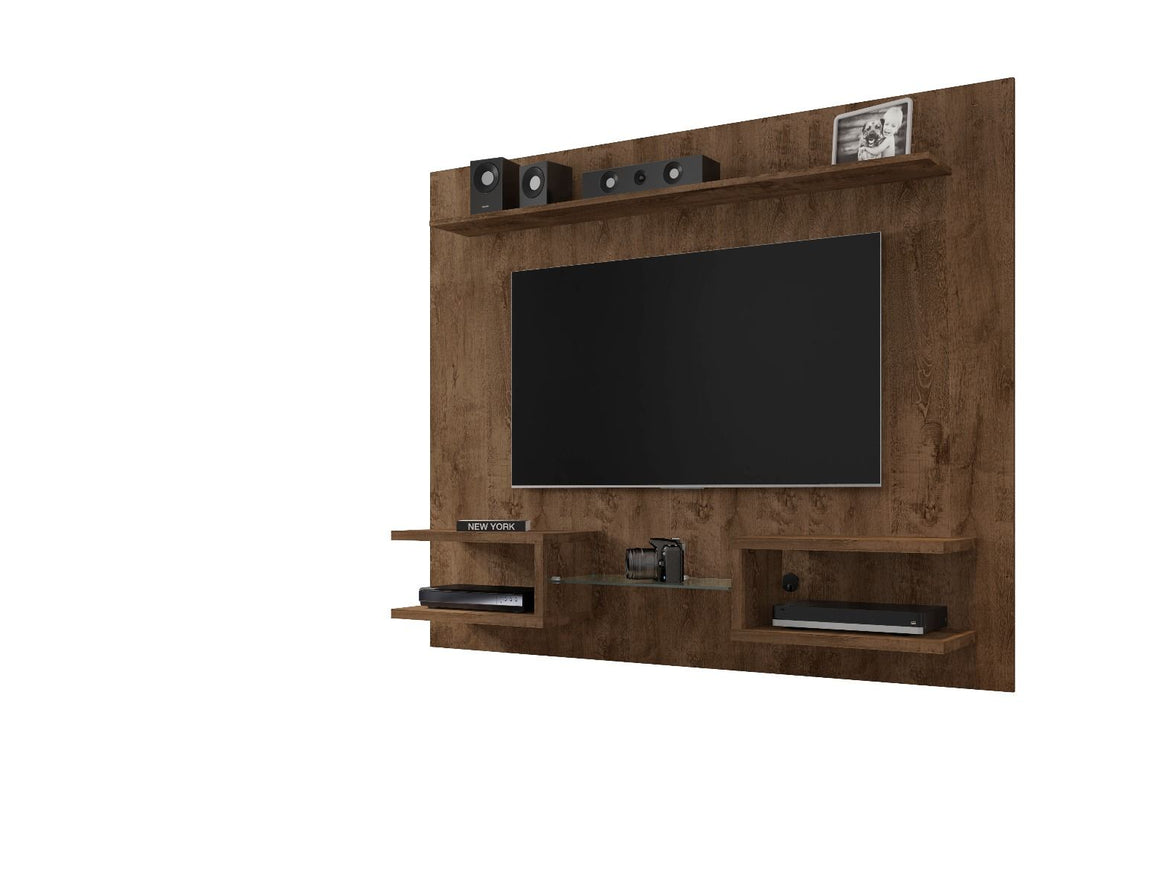 Plaza 64.25 Modern Floating Wall Entertainment Center with Display Shelves in Rustic Brown