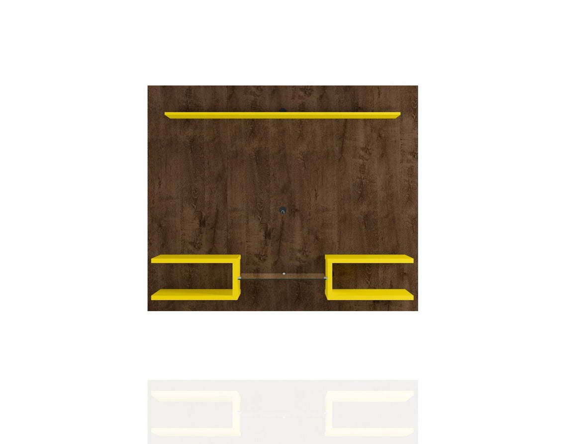 Plaza 64.25 Modern Floating Wall Entertainment Center with Display Shelves in Rustic Brown and Yellow